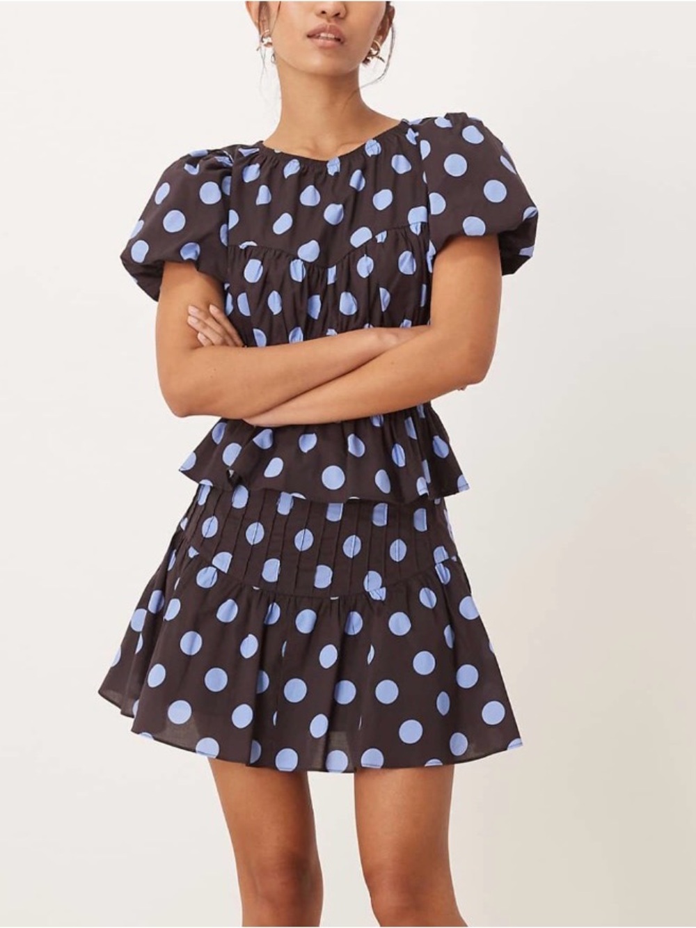 ASOS Brown skirt set with Light Blue Polka Dots